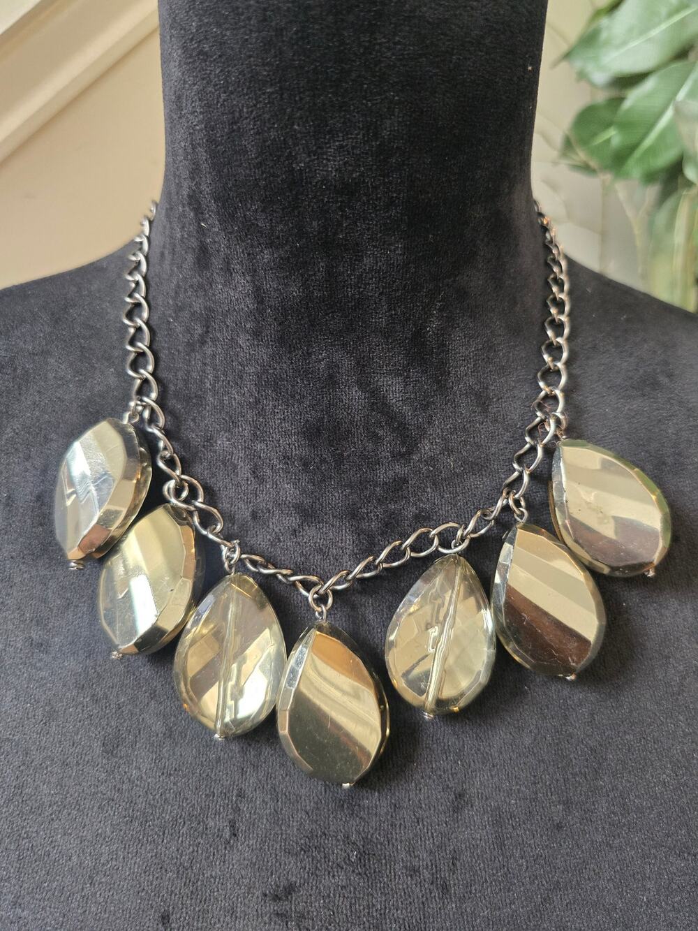 Smoky Gray Faceted Teardrop Statement Necklace